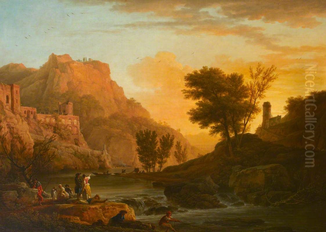 A River Landscape Oil Painting by Joseph Vernet
