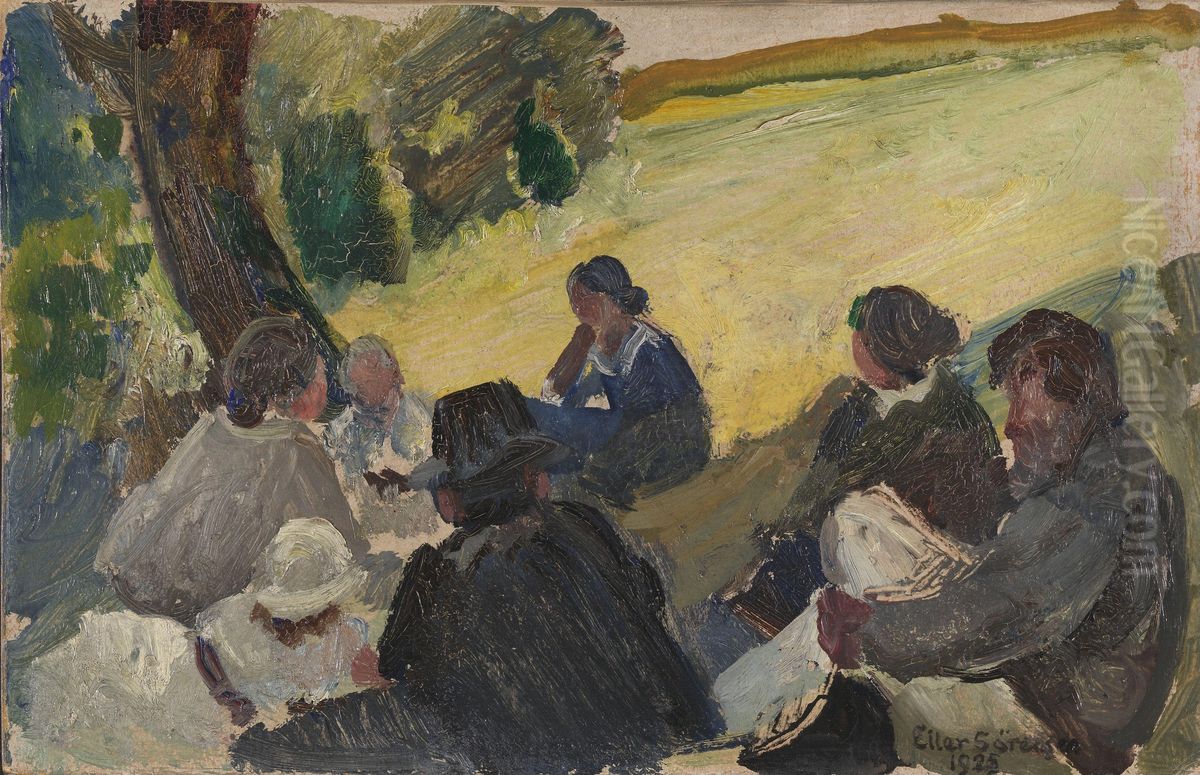 A gathering in a meadow. Oil Painting by Eiler Sorensen