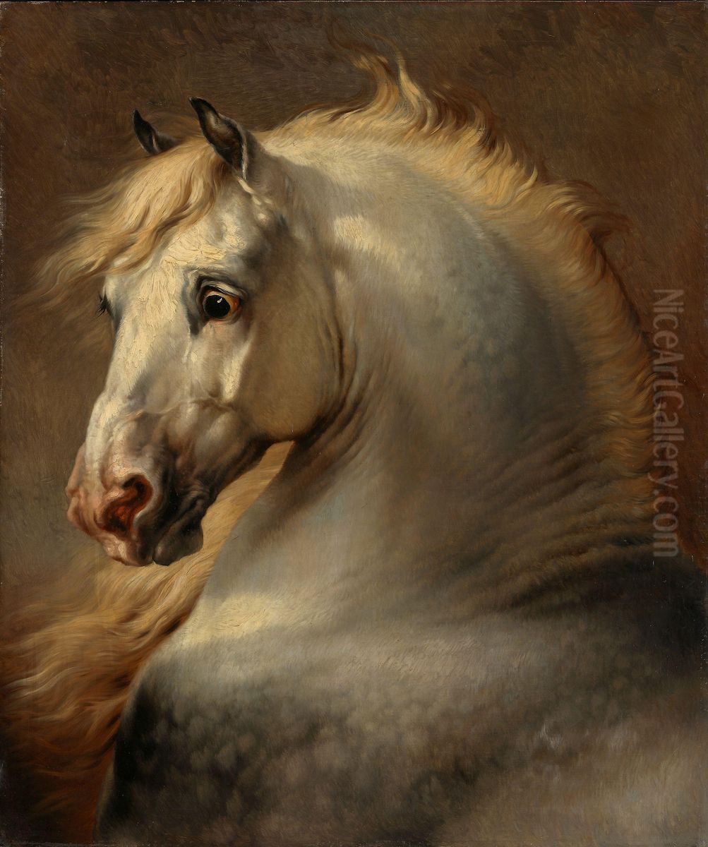 Head of a Horse Oil Painting by Eugene Verboeckhoven