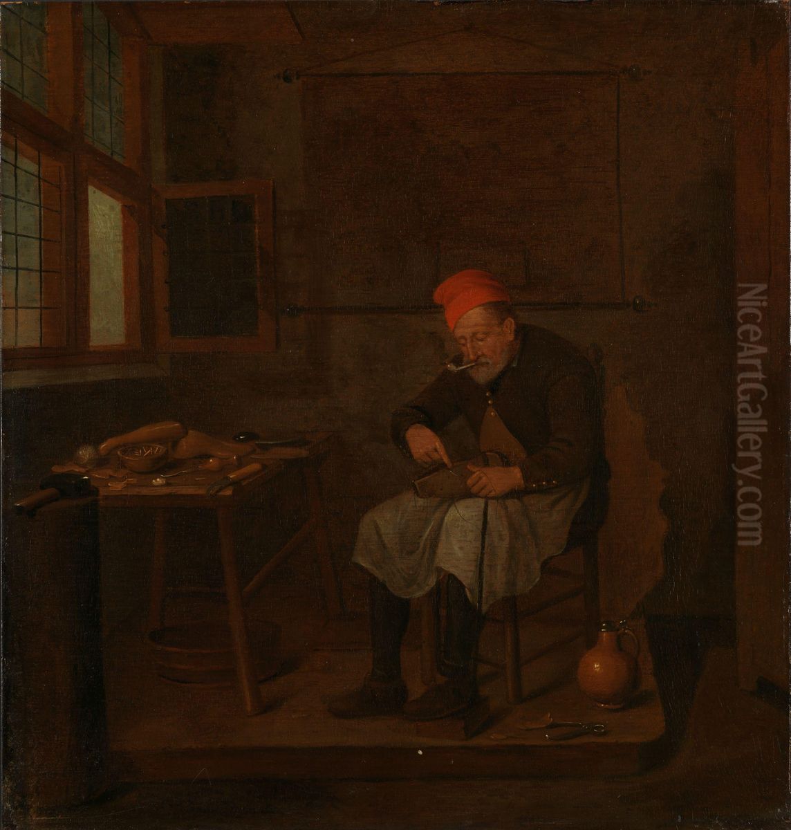 A Shoemaker Oil Painting by Quirijn van Brekelenkam