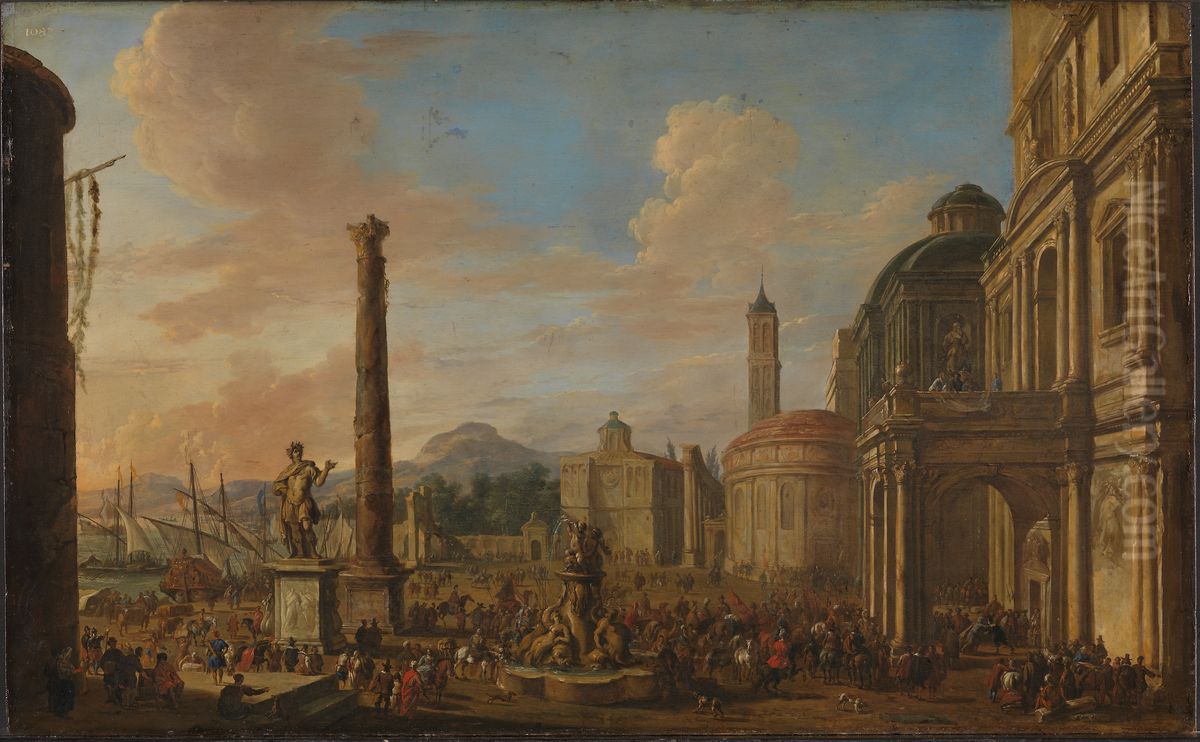 Seaport Oil Painting by Jacob Van Der Ulft