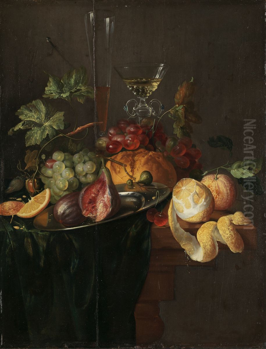 Fruit and Wine Oil Painting by Jan Davidsz. De Heem