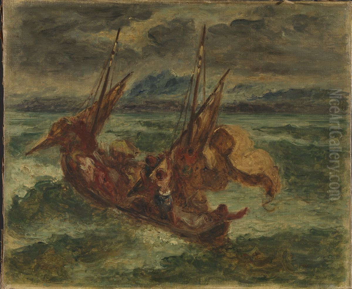 Kristus pa Genesareth sjo Oil Painting by Eugene Delacroix