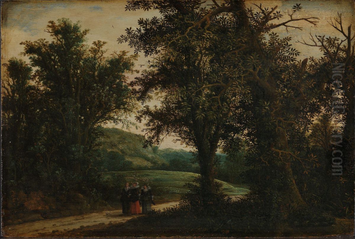 A Forest Landscape Oil Painting by Cornelis Hendricksz. The Younger Vroom
