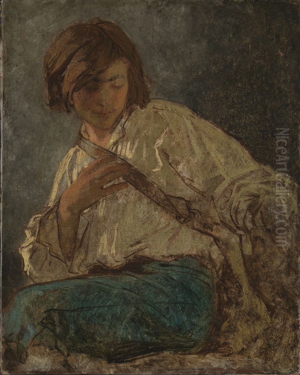 Portrait Study of the german Painter Anselm Feyerbach Oil Painting by Thomas Couture