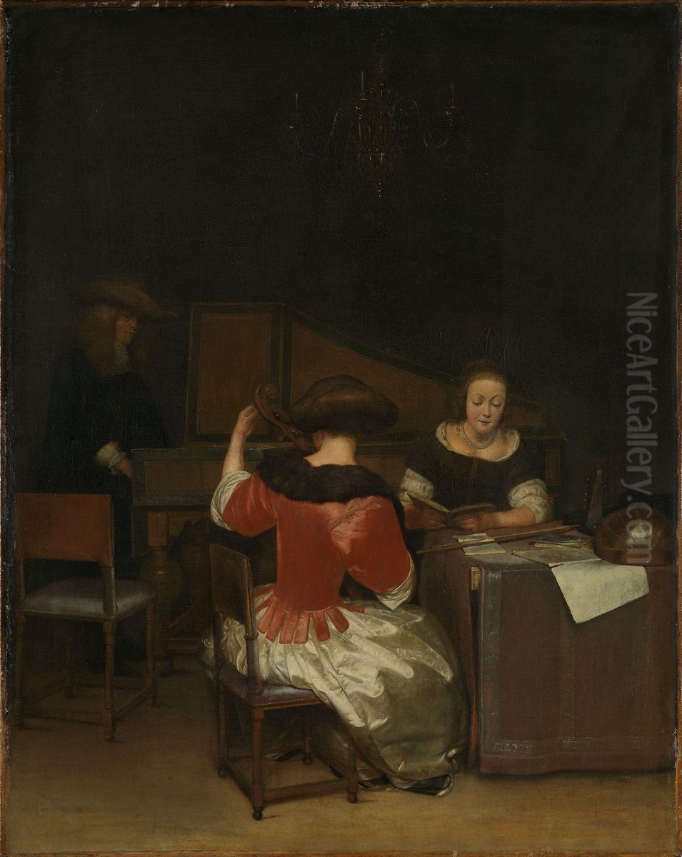 A Concert Oil Painting by Gerard ter Borchand workshop