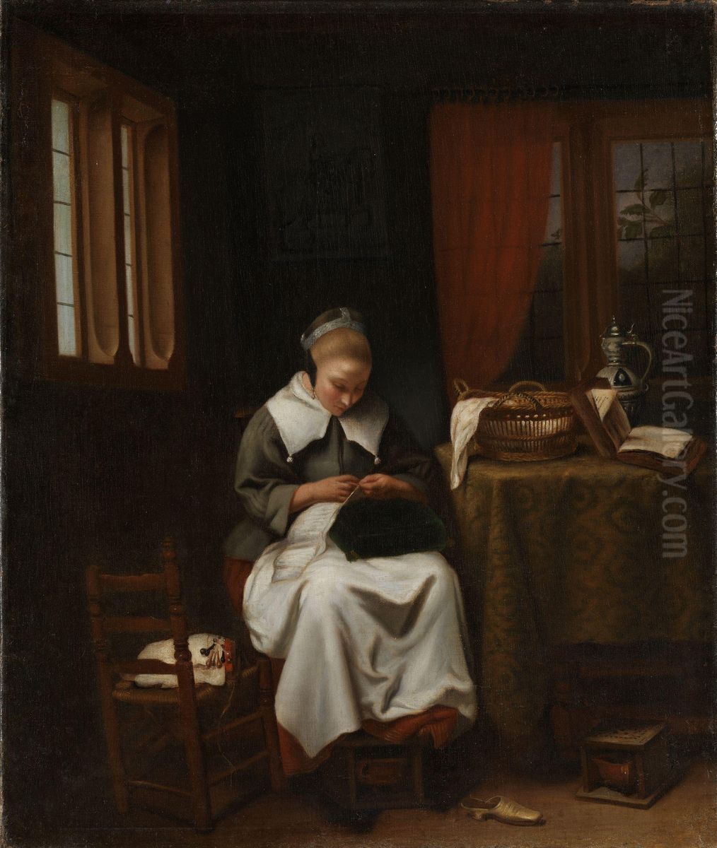 The Sempstress Oil Painting by Cornelis Bisschop