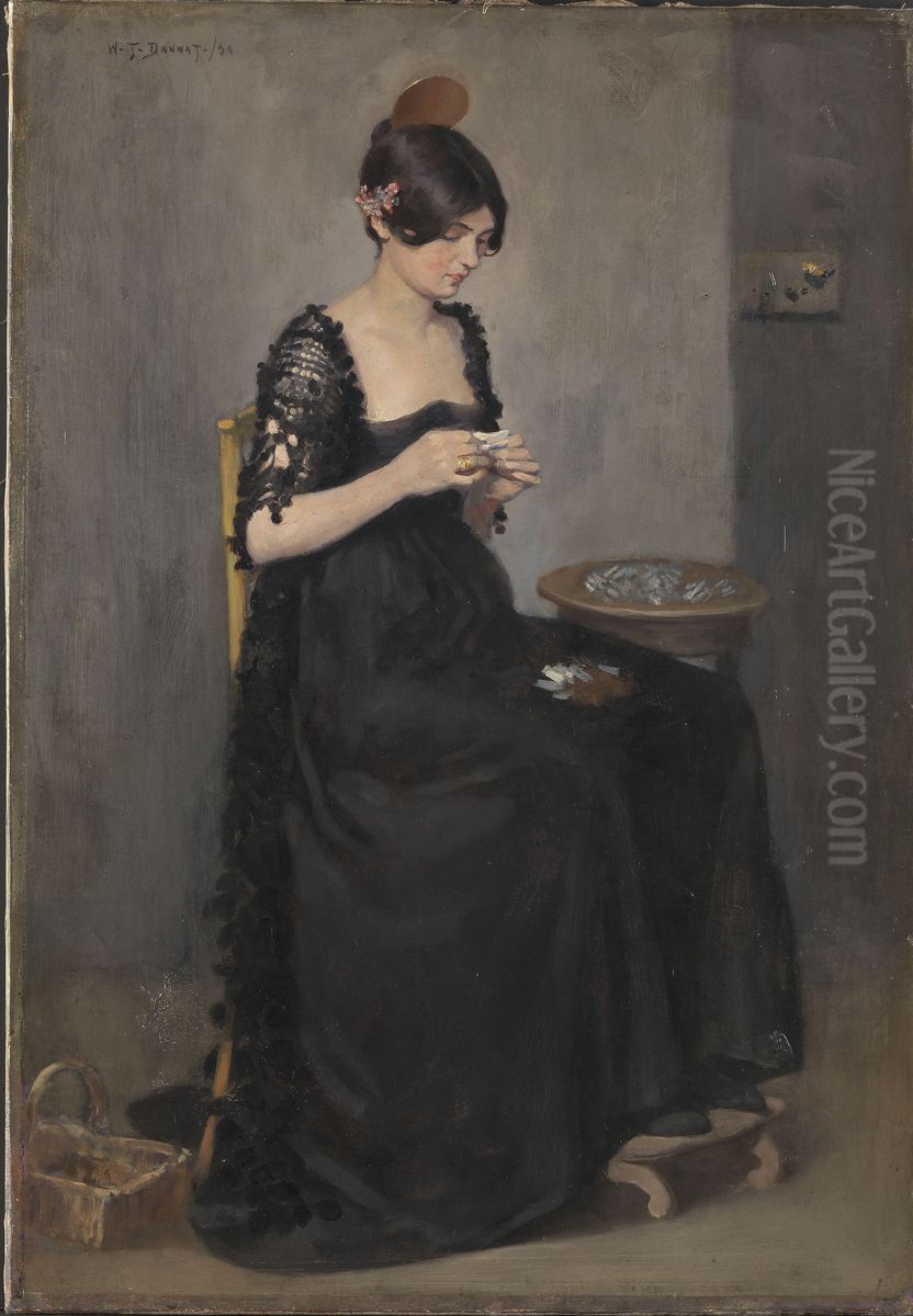 Spanish Girl making Cigarettes Oil Painting by William Turner Dannat