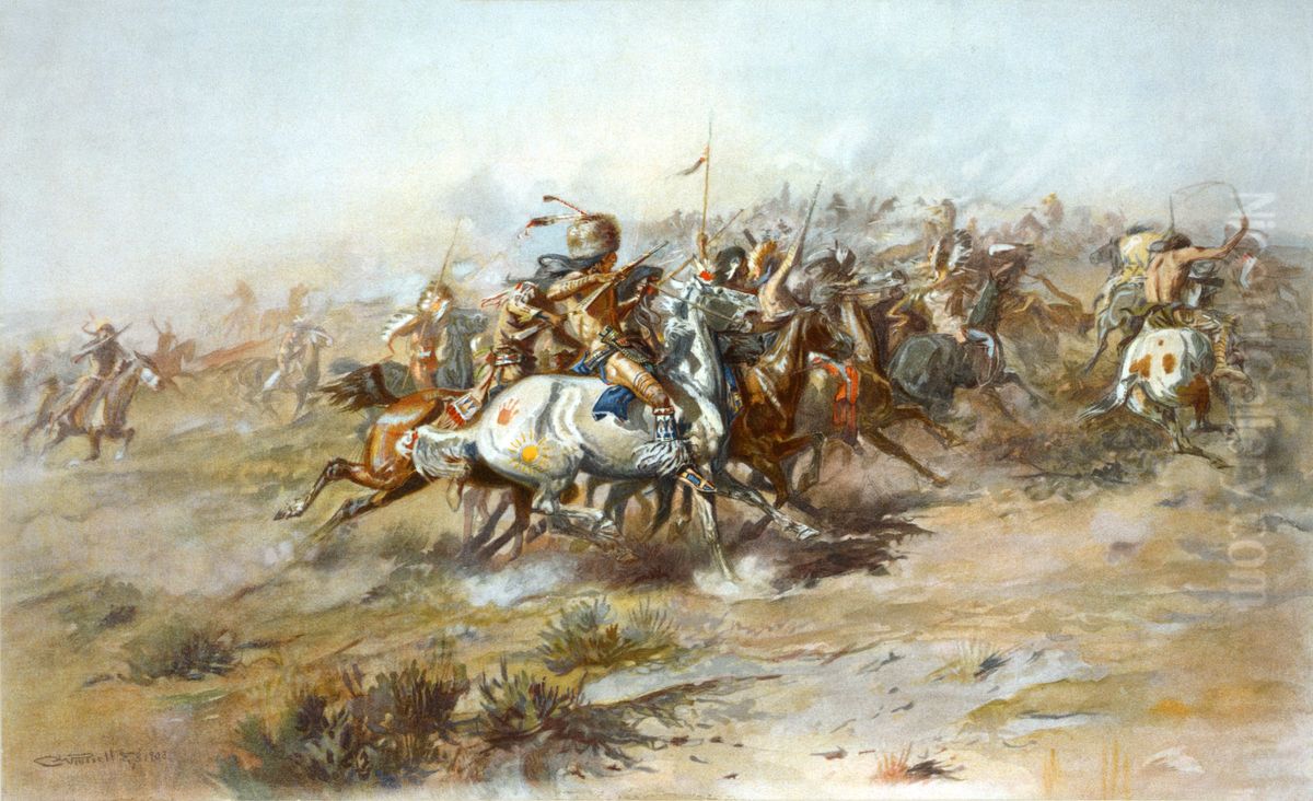 The Custer Fight Oil Painting by Charles Marion Russell