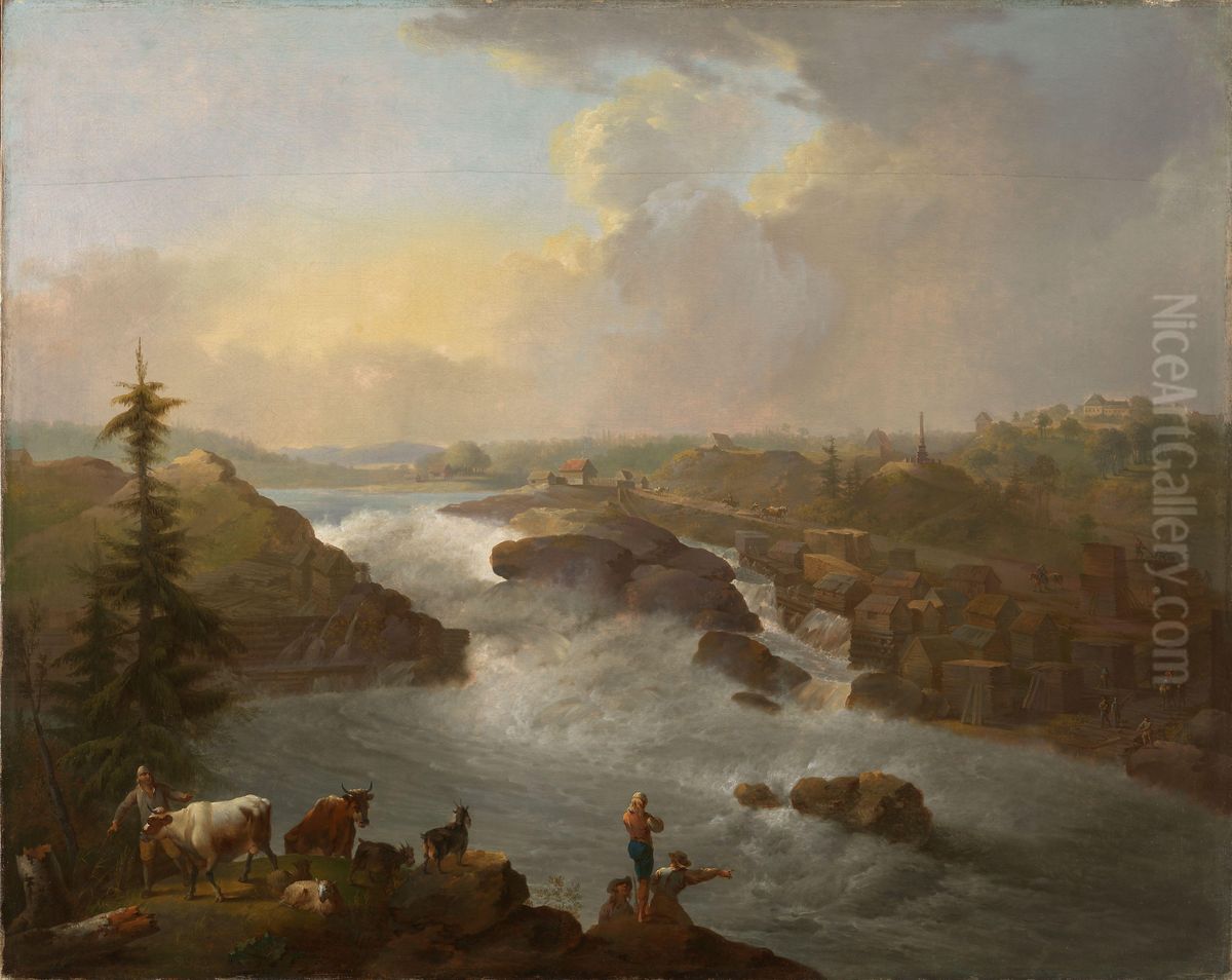 The Waterfall Sarpsfossen Oil Painting by Christian August Lorentzen