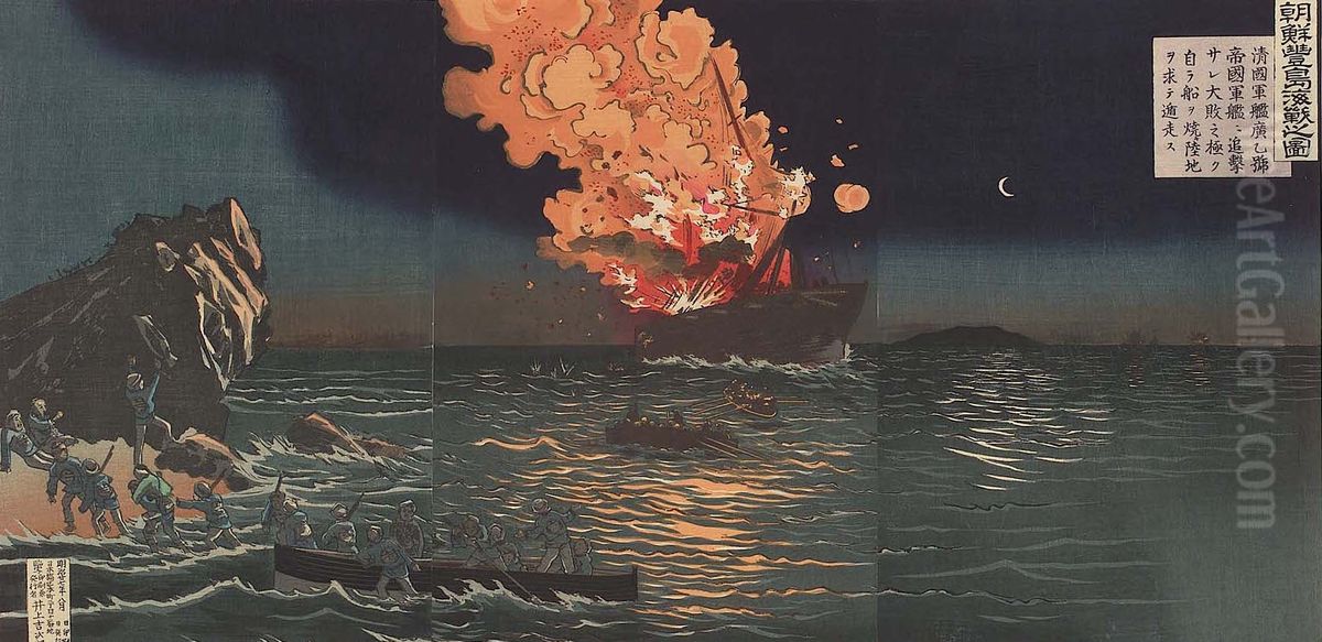 Battle of Phungdo Oil Painting by Kobayashi Kiyochika