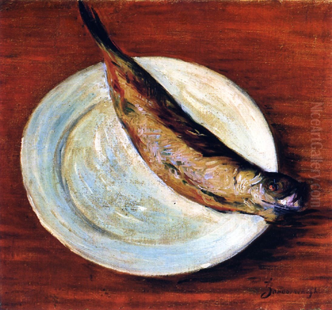 Dish with Fish Oil Painting by Federico Zandomeneghi
