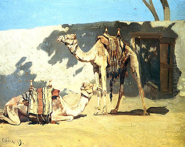 Resting camels Oil Painting by Alberto Pasini
