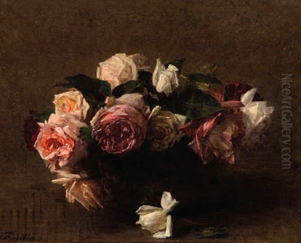 Pink flowers (Rosario) Oil Painting by Henri Fantin-Latour