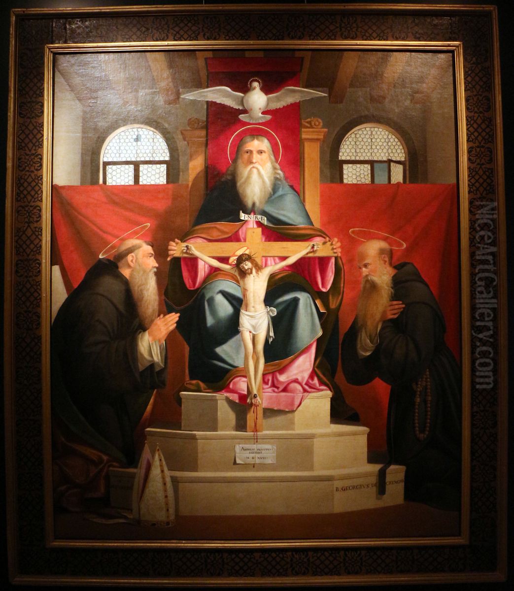Throne of Mercy with Augustine and Giorgio da Cremona Oil Painting by Andrea Previtali