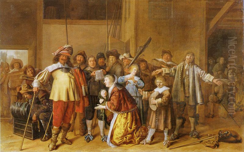 Theater Scene with Plundering Soldiers Oil Painting by Jan Miense Molenaer