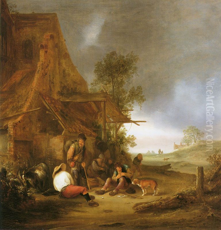 Figures resting near a country inn Oil Painting by Isaac Van Ostade