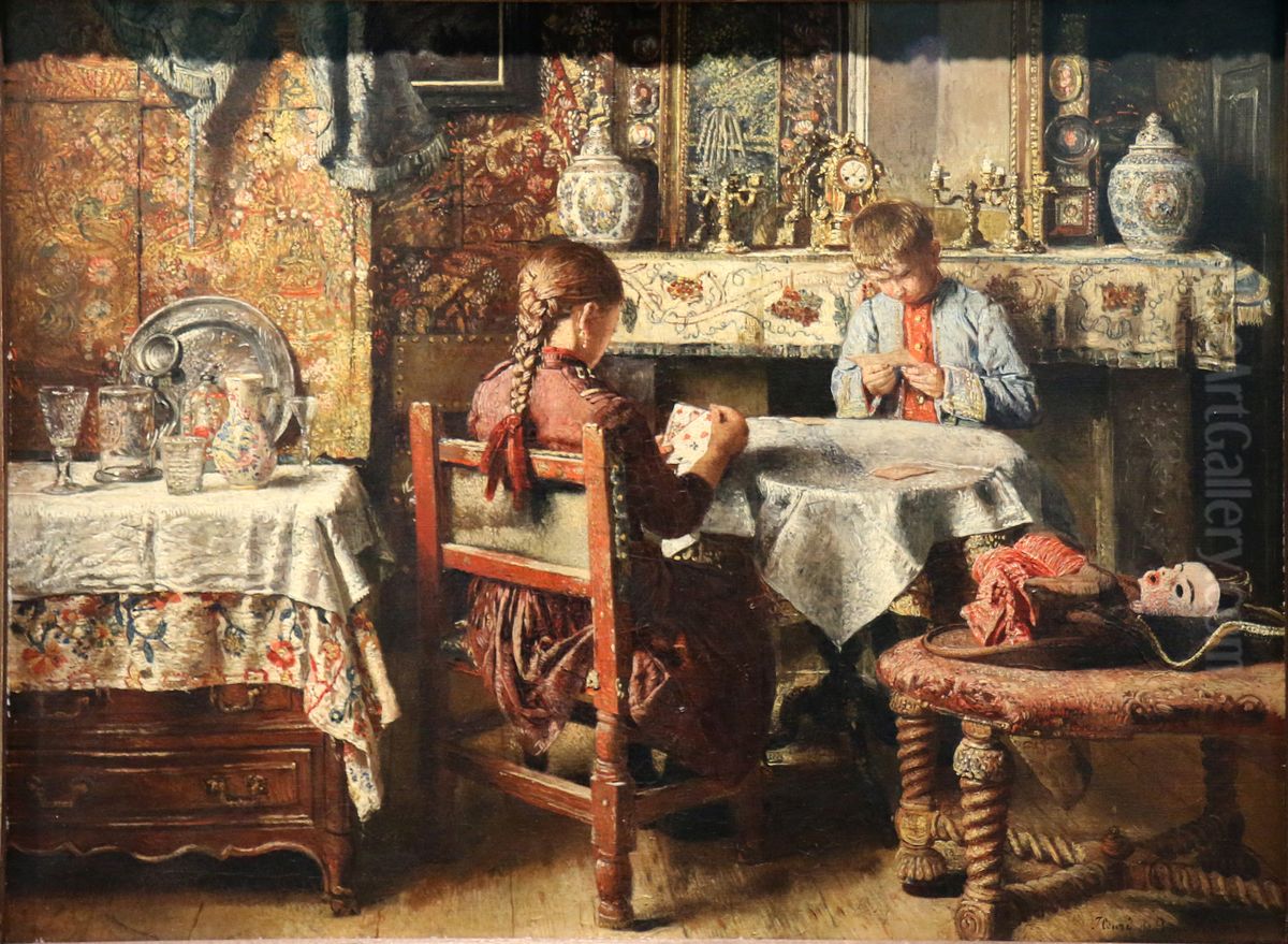 Game of Cards Oil Painting by Henri de Braekeleer
