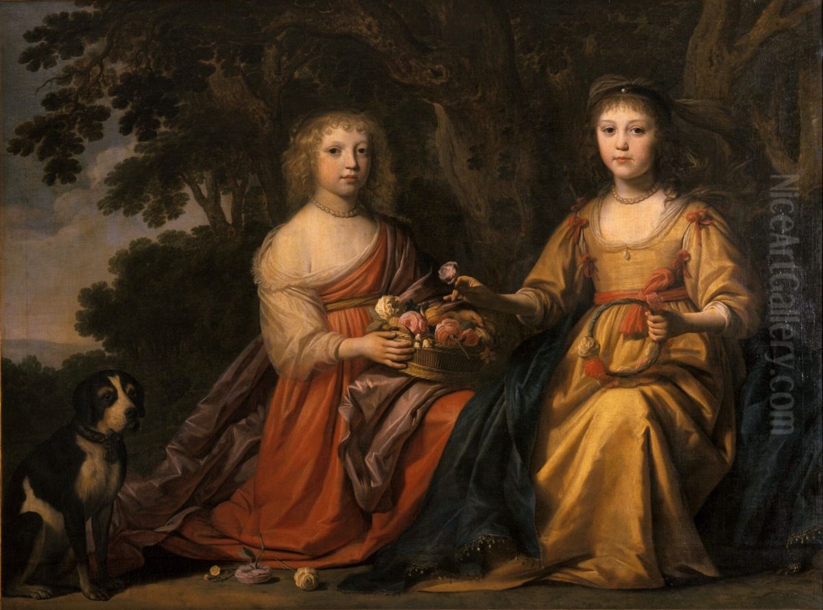 Maria Magdalena and Carlotta Elisabetha von Nassau-Siegen Oil Painting by Willem van Honthorst