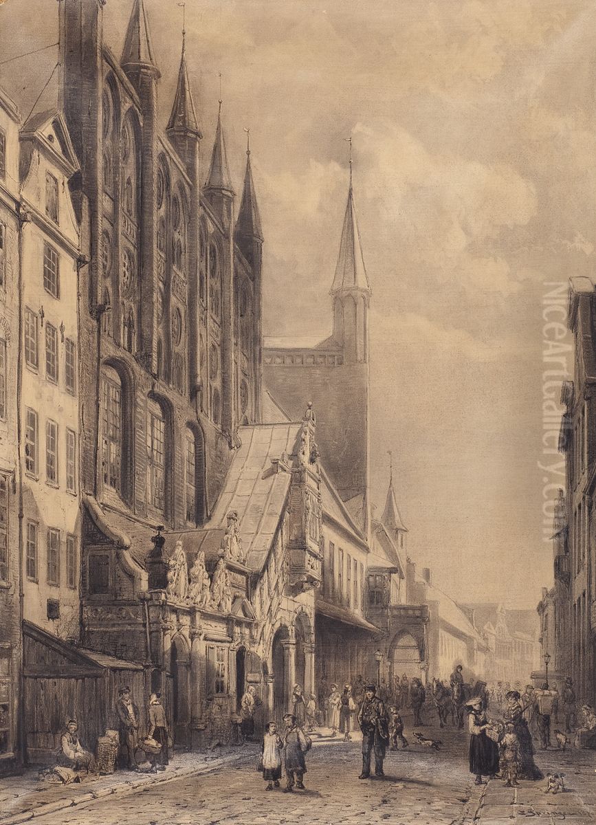 Town Hall in Lubeck Oil Painting by Cornelis Springer
