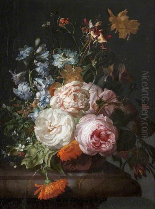 Flowers in a Terracotta Vase Oil Painting by Rachel Ruysch