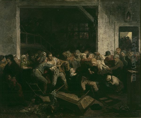 The fight Oil Painting by Charles de Groux