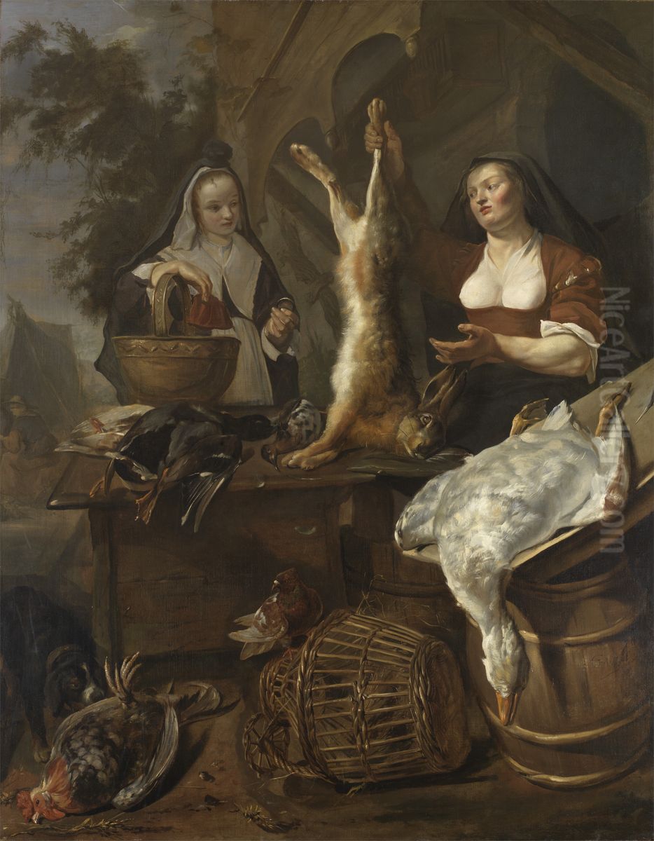 Woman Selling Game from a Stall Oil Painting by Gabriel Metsu