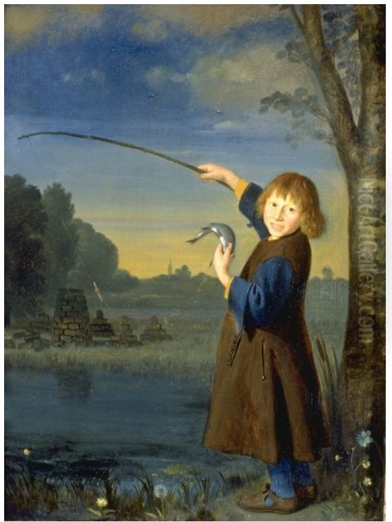 Fishing Boy Oil Painting by Pieter Cornelisz van Slingelandt