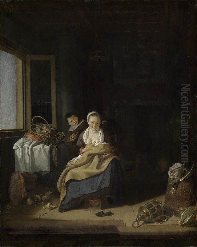 Nursing Mother Oil Painting by Adriaen van Gaesbeeck