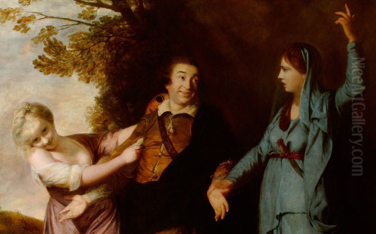David Garrick (1716-1779), between Tragedy and Comedy Oil Painting by Of Sir Joshua Reynolds