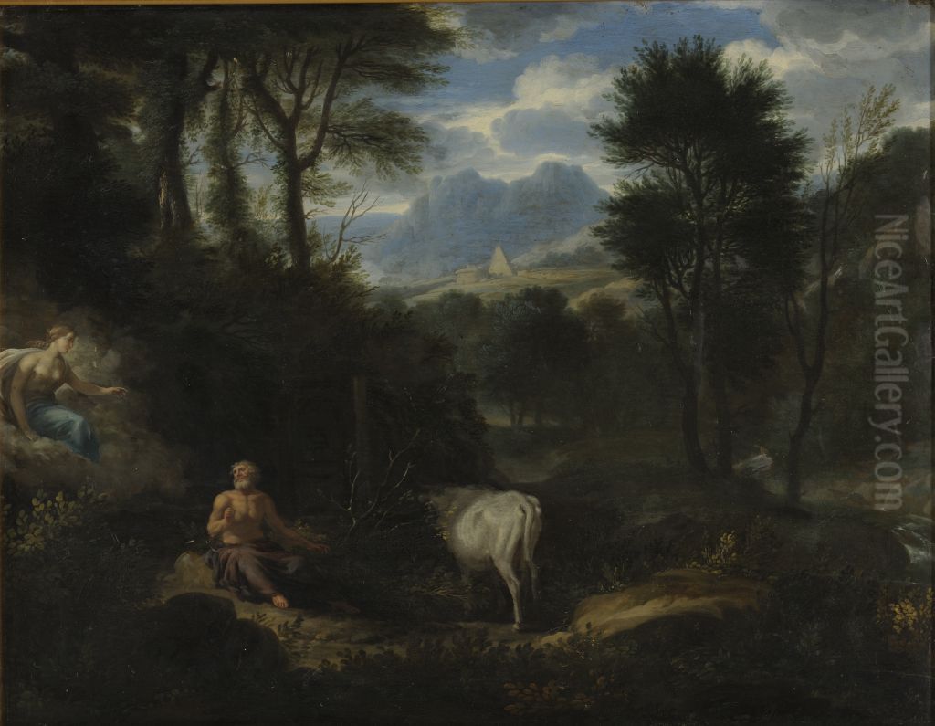 Mythological scene with Hera, Zeus and Io Oil Painting by Johannes Gottlieb Glauber