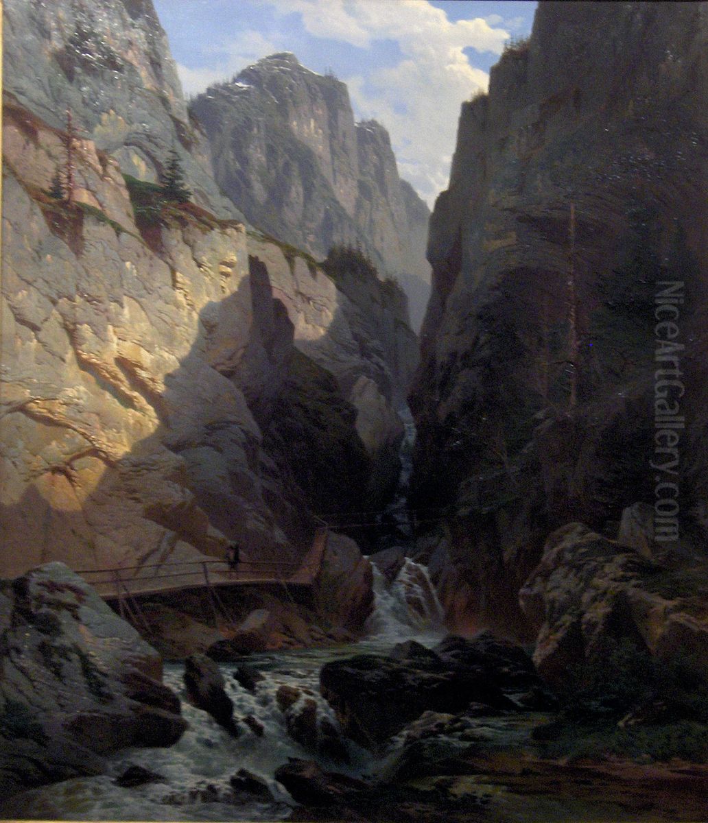 Narrow pass and mountain river at Kesselbach, Bavaria Oil Painting by Francois Roffiaen