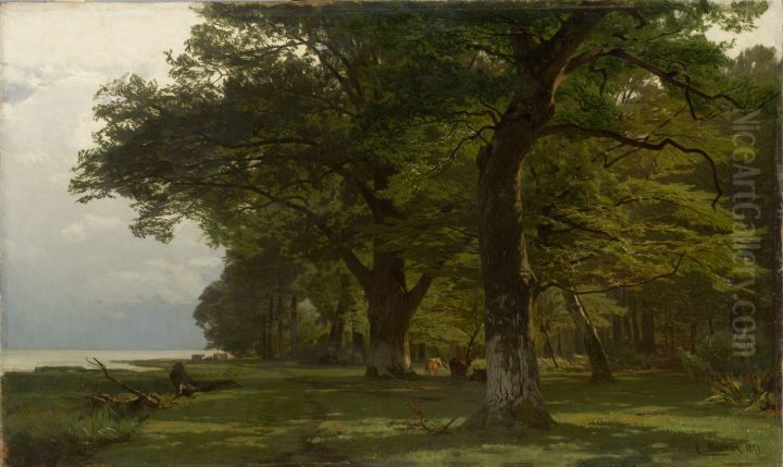 Herd Near a Forest Oil Painting by Eugen Ducker