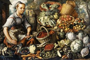 Market Woman with Fruit, Vegetables and Poultry