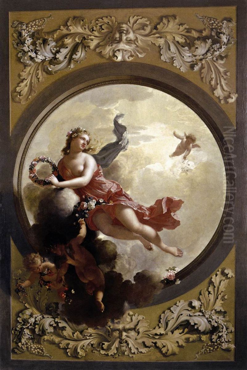 Flora with Putti Strewing Flowers Oil Painting by Adriaen Van Der Werff