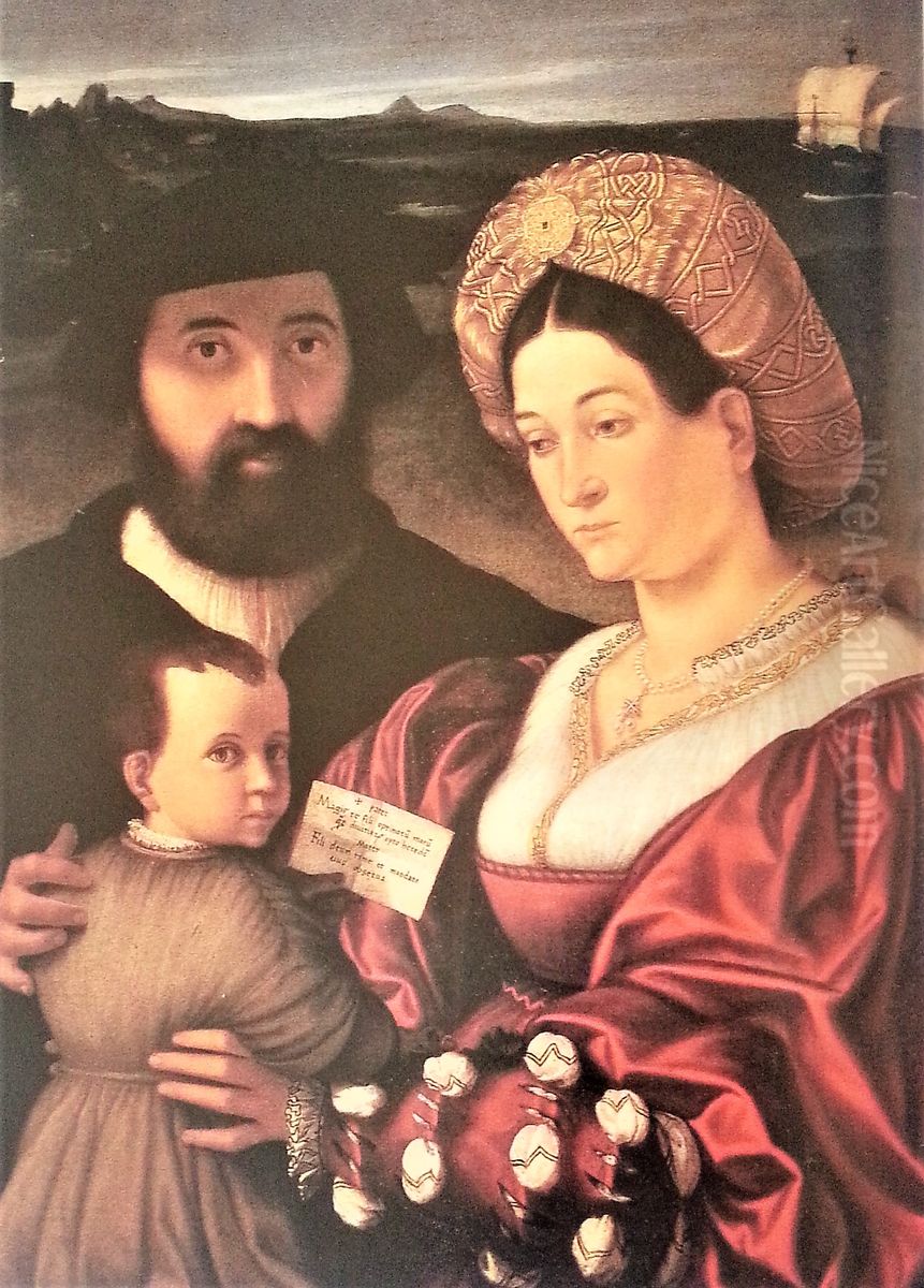 Family portrait of Giovannino of Bertolino Casotti Oil Painting by Andrea Previtali