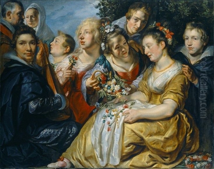 Group portrait with Jacob Jordaens I (1593-1678) , Catharina van Noort (1595-1659) and the Van Noort family Oil Painting by Jacob Jordaens