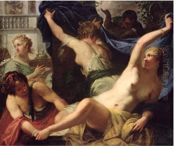 Bathsheba at her bath Oil Painting by Pietro Liberi