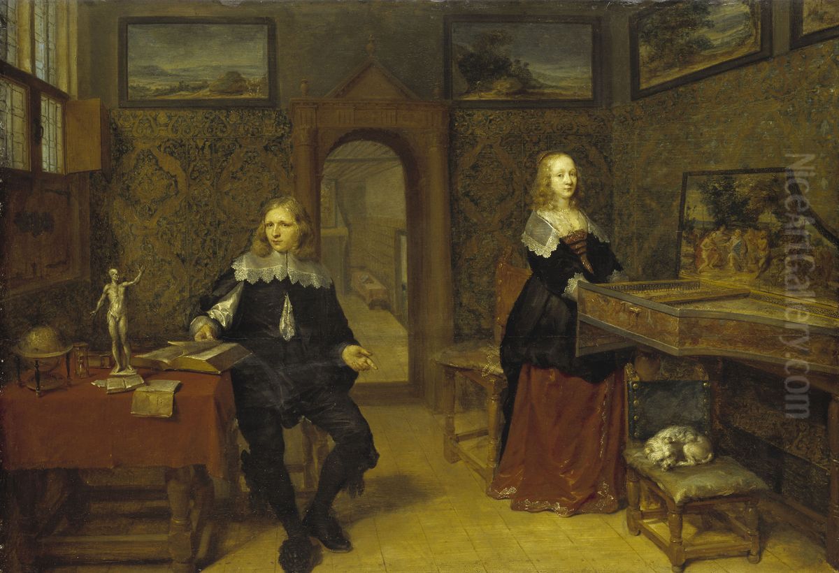 The young scholar and his wife Oil Painting by Gonzales Coques
