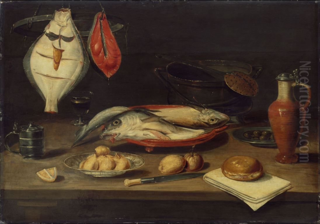 Banquet still life with fish Oil Painting by Alexander Adriaenssen