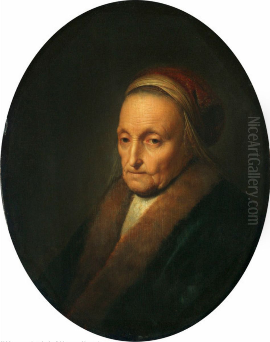 Portrait of an old lady, wearing a fur collar Oil Painting by Gerrit Dou