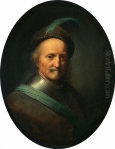Portrait of an old man wearing a feathered beret