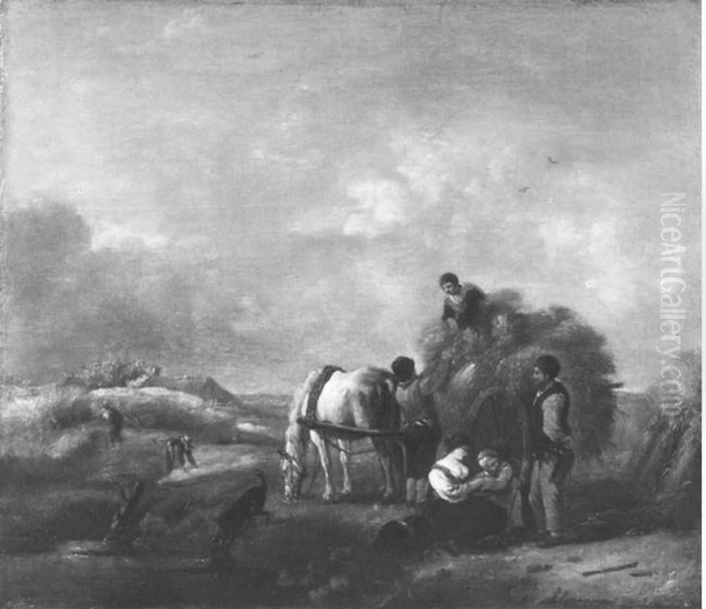Landscape with the grain harvest Oil Painting by Philips Wouwerman