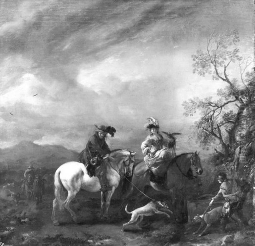 Landscape with hunters Oil Painting by Philips Wouwerman