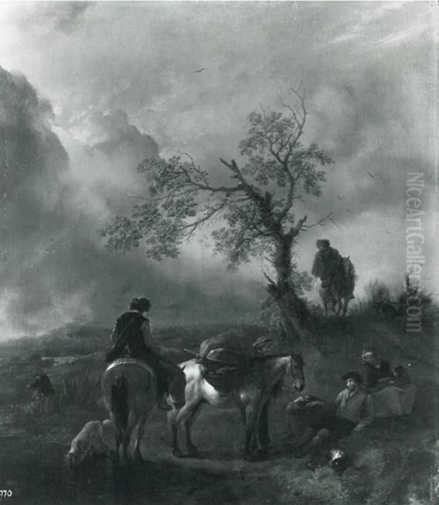 Landscape with peasants resting Oil Painting by Philips Wouwerman