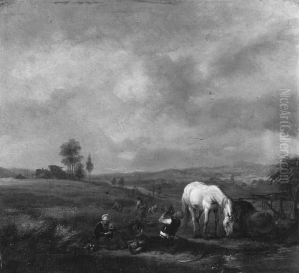 Landscape with resting farmers Oil Painting by Philips Wouwerman