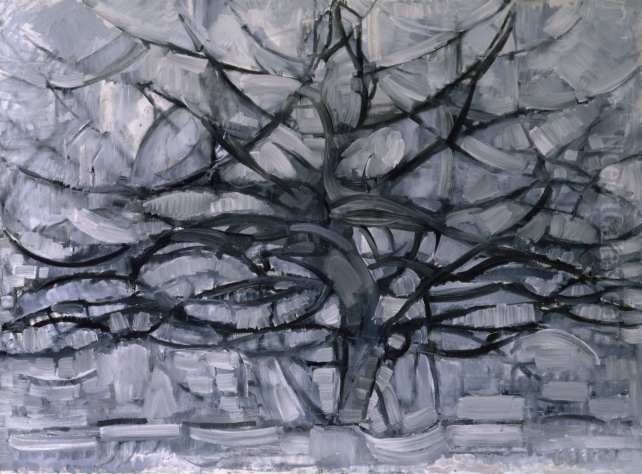 Gray Tree Oil Painting by Piet Mondrian