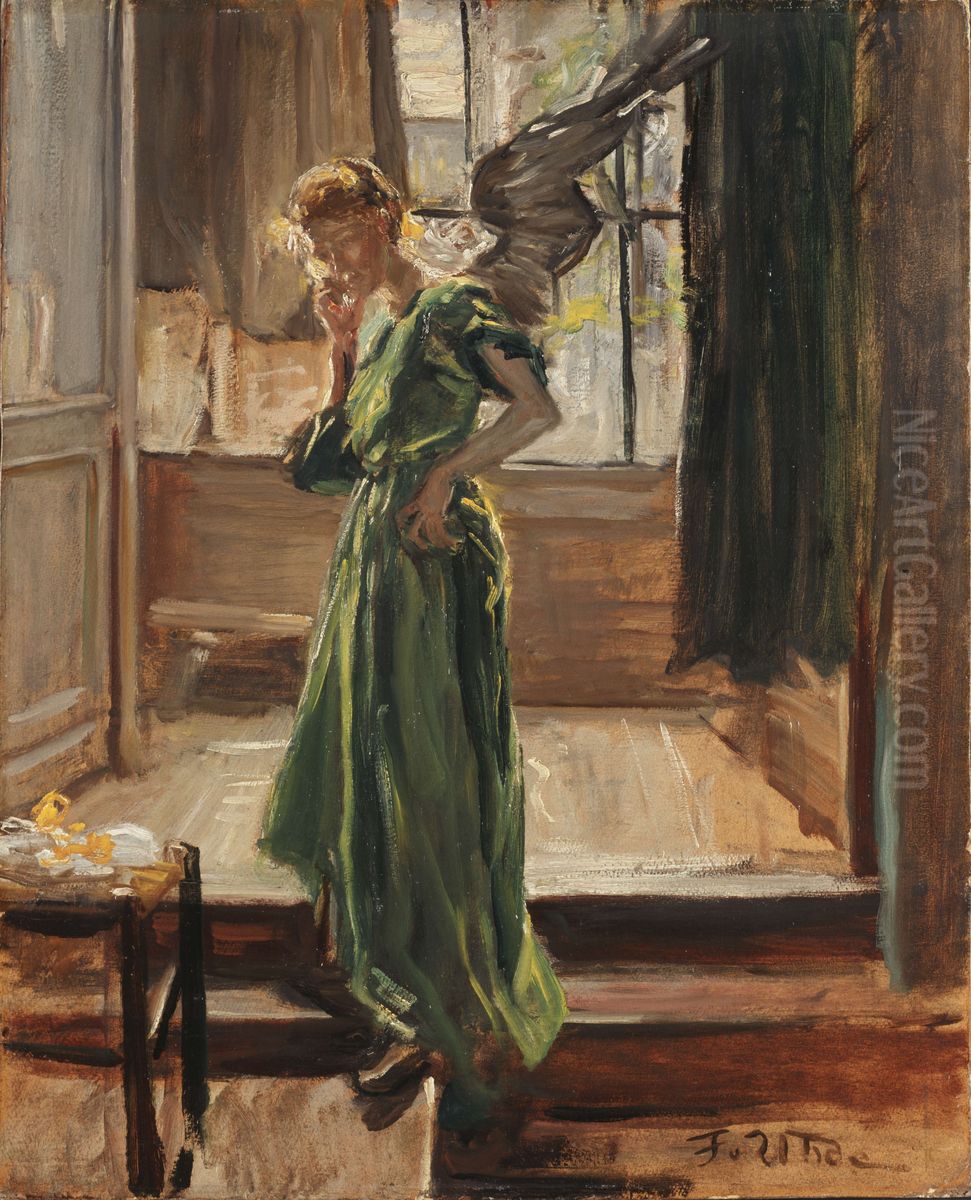 Lunch break Oil Painting by Fritz von Uhde