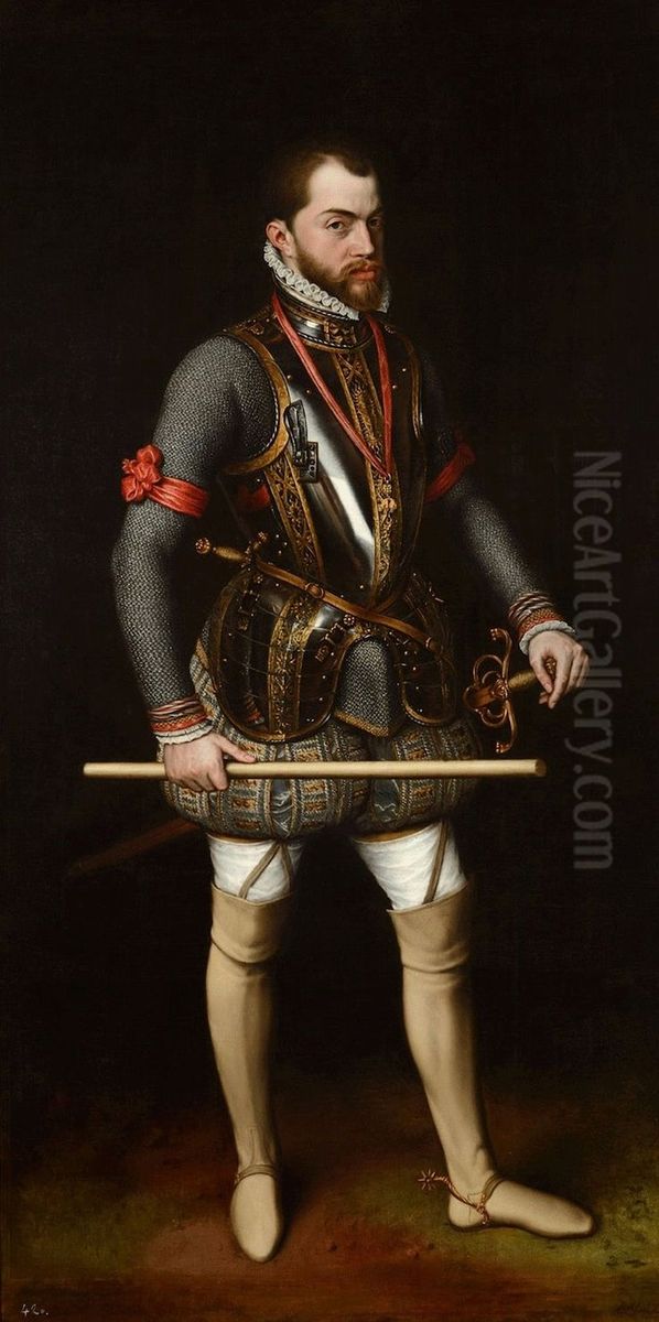 Felipe II en la jornada de San Quintin Oil Painting by Antonis Mor
