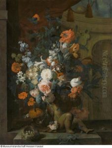 Flower still life with a bird's nest